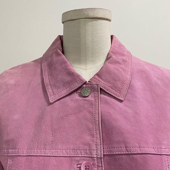 Vintage 90’s Denim and Co Pastel Pink Leather Button Down Jacket Medium - Picture 4 of 9